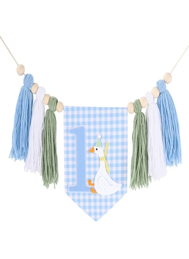 Aufee One Funny Goose High Chair Banner for Boys 1st Birthday Decorations, Blue Silly Goose Stripe-Style Garland with Yarn Tassel, Goose Themed Hanging Ornament for Baby Shower, Flower Lawn Party Supply - Image 2